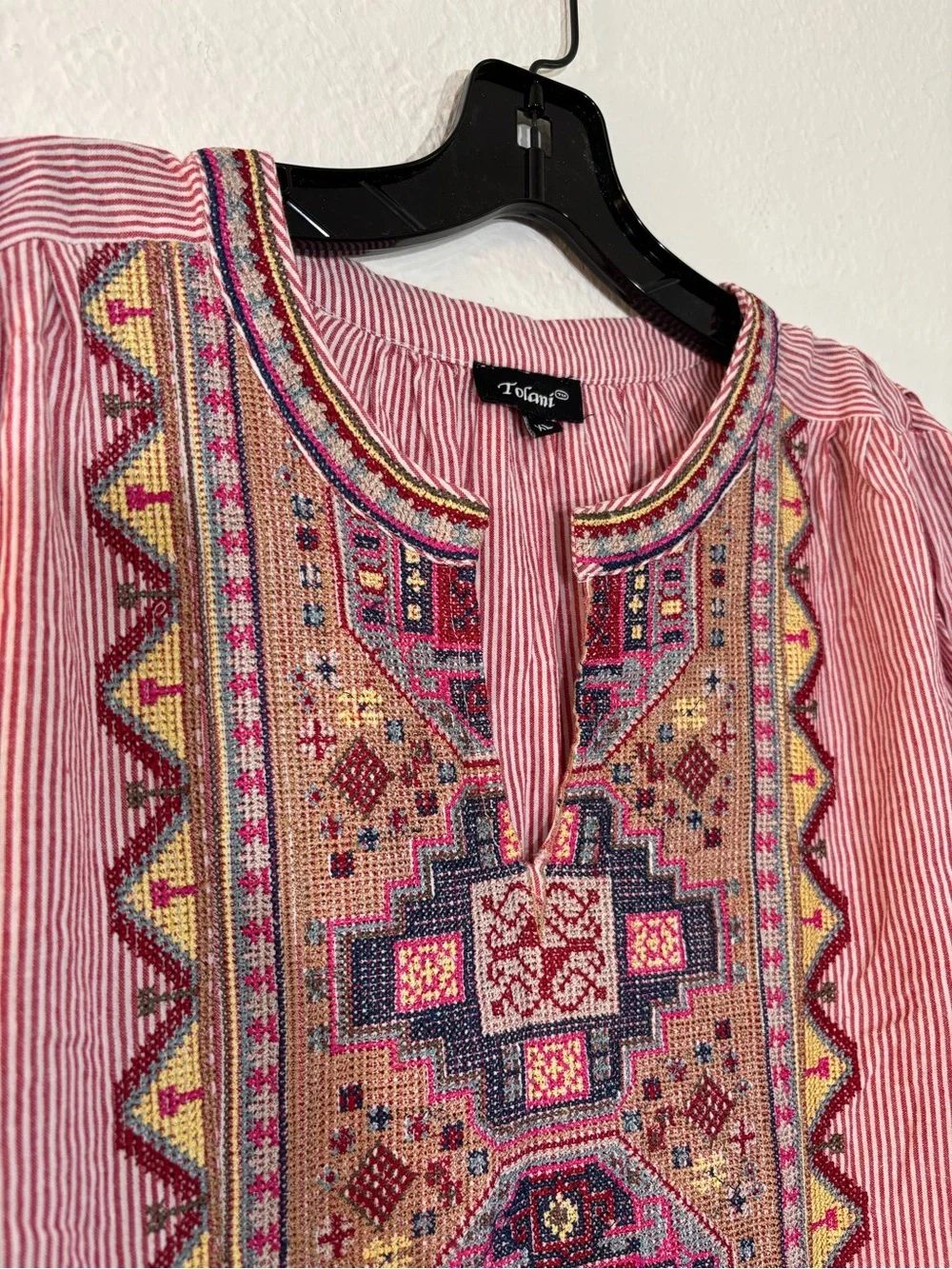 Tolani Collection Lauren Embroidered Blouse Pink White Striped Tunic Size XL - Picture 8 of 16